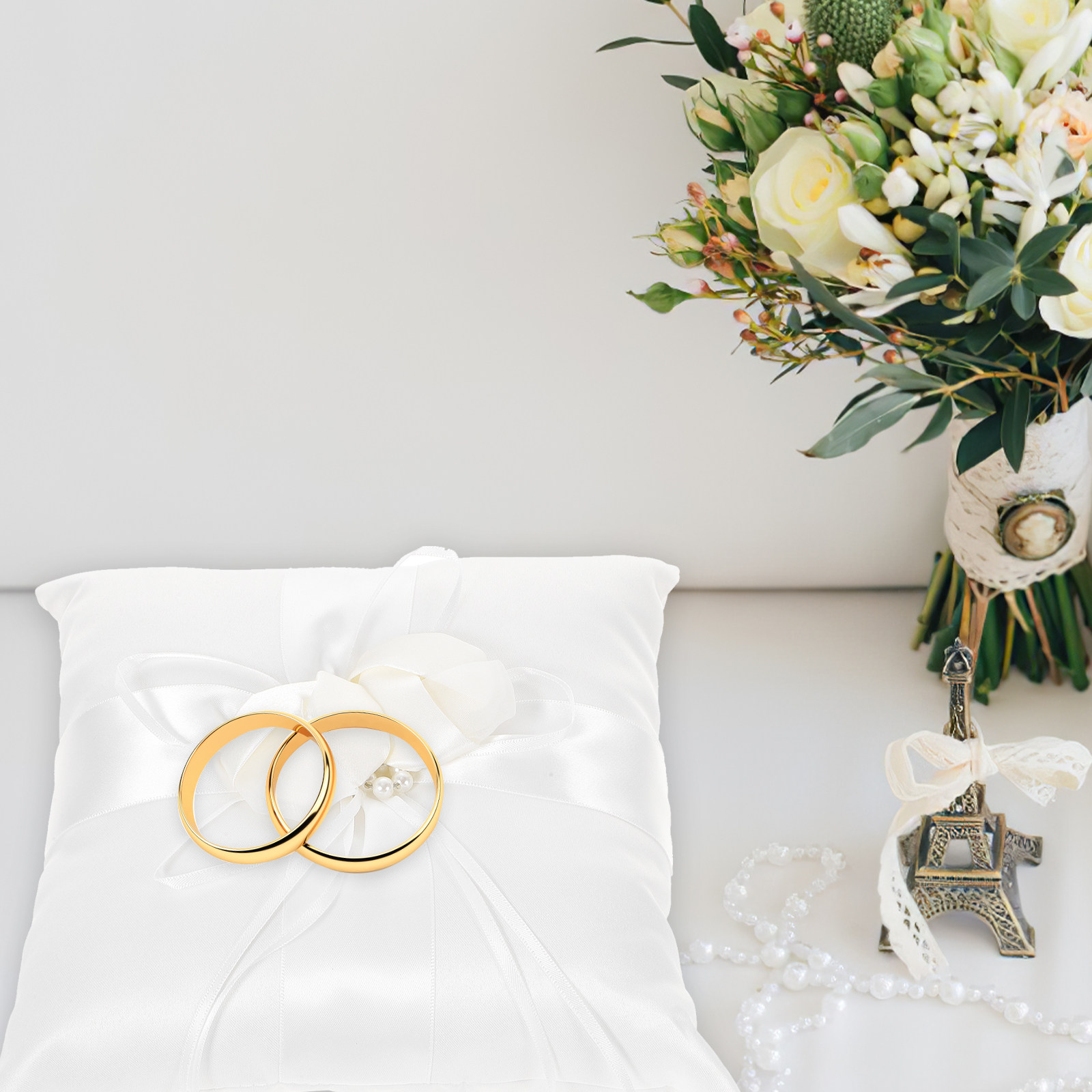 Ring Bearer Pillow - Элегантная белая атласная подушечка для колец