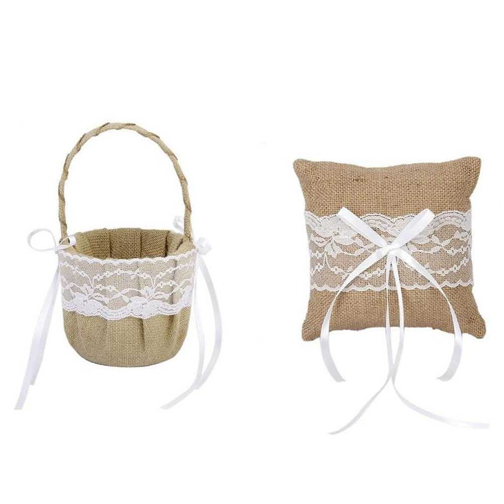 Ring Bearer Pillow - Набор из 6 джутовых кружевных подушек